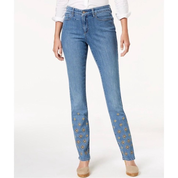 Gold embroidered straight leg jeans tummy control - Picture 1 of 8